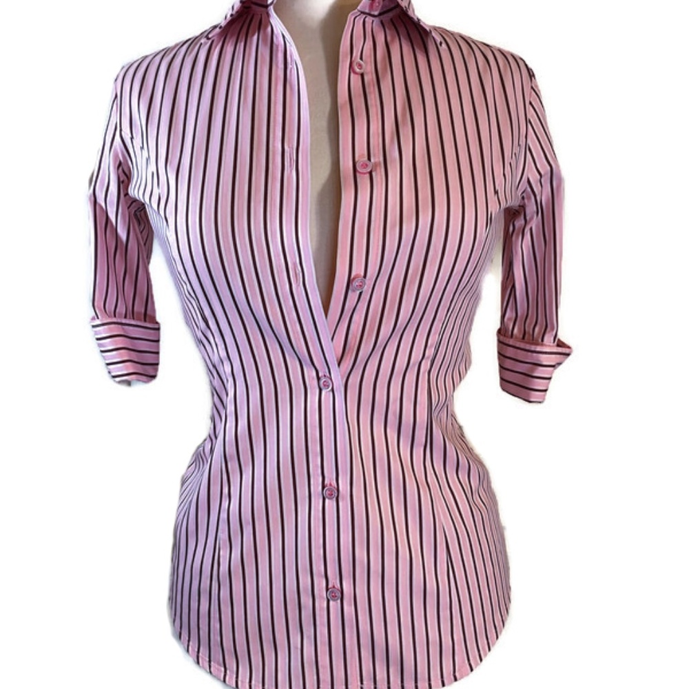 ❌SOLD❌ VERSACE JEANS COUTURE Pink Striped Blouse Sz XS